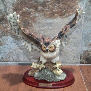 Freedom Collection Flying Great Horned Owl Wood Base Figurine